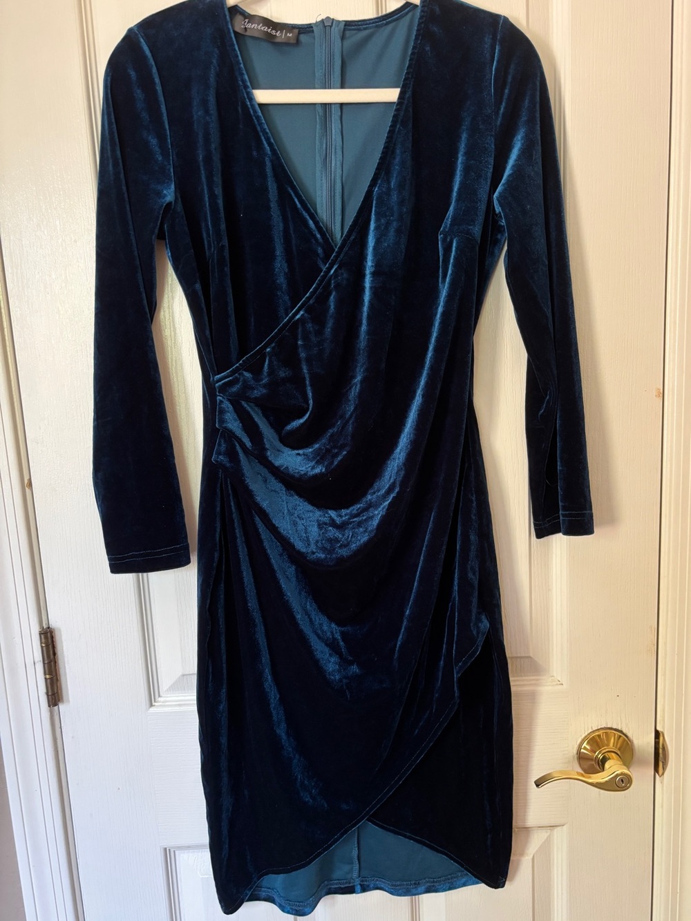 Sexy Beautiful Blue Velvet Wrap-Style Long Sleeve Dress Prom Evening Women’s M